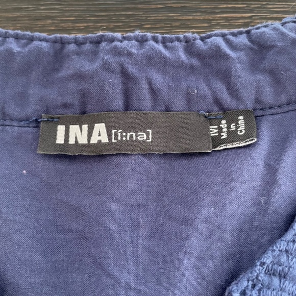 INA Size Medium Sleeveless Shift Pull Over Shirt Dress Navy Blue Eyelet Lined - Picture 7 of 9